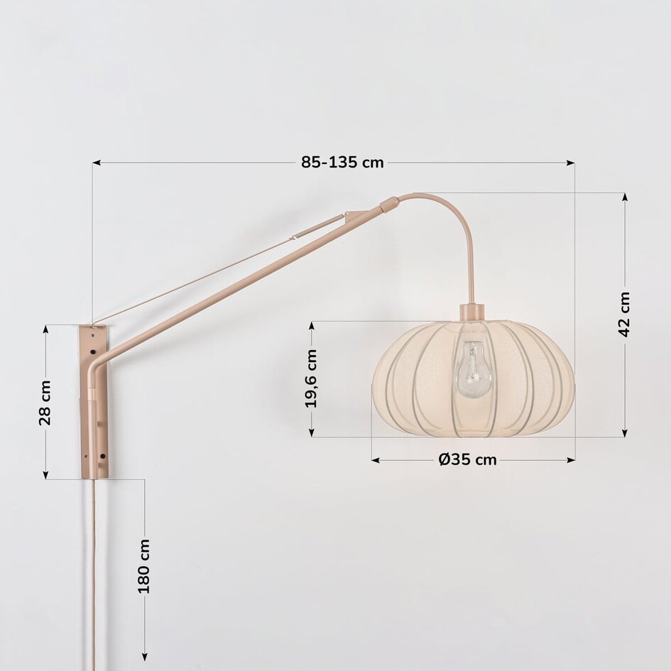 Verstellbare Wandleuchte Brandel - runde hellbeige Stoffschirm