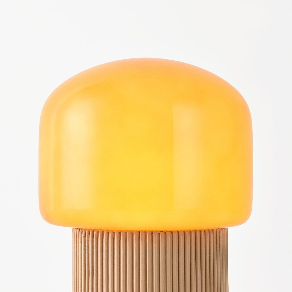 Tischlampe Ledine mit amber Glas und geripptem Fuß - Taupe