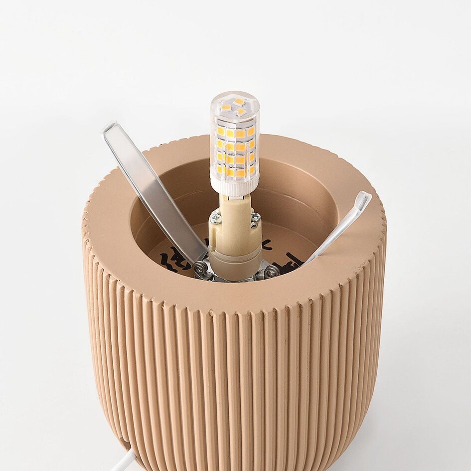 Tischlampe Ledine mit amber Glas und geripptem Fuß - Taupe