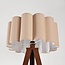Stehlampe Florien mit plissiertem Leinenschirm und Metalldreibein in Braun