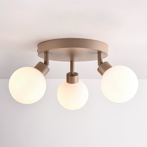 Deckenleuchte Zano mit 3 drehbaren Lichtpunkten - Sandbeige mit milchweißem Glas
