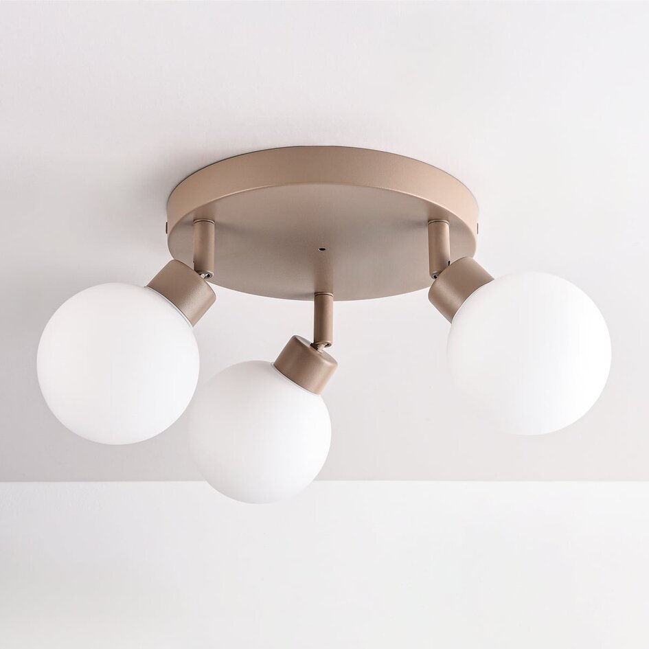 Deckenleuchte Zano mit 3 drehbaren Lichtpunkten - Sandbeige mit milchweißem Glas
