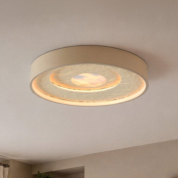 3-stufig dimmbare Deckenlampe Cercul mit integrierter LED und Steineffekt in Beige