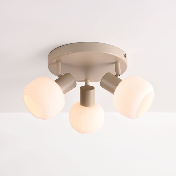 Deckenleuchte Natasja mit 3 drehbaren gerippten milchweißen Gläsern - Sandbeige