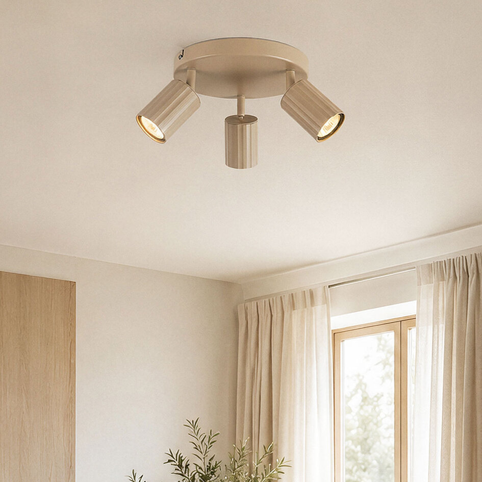 3-flammige drehbare Deckenleuchte Bruna mit gerippten Spots - Beige
