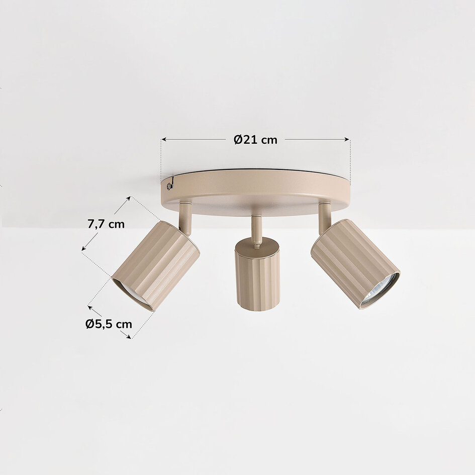 3-flammige drehbare Deckenleuchte Bruna mit gerippten Spots - Beige