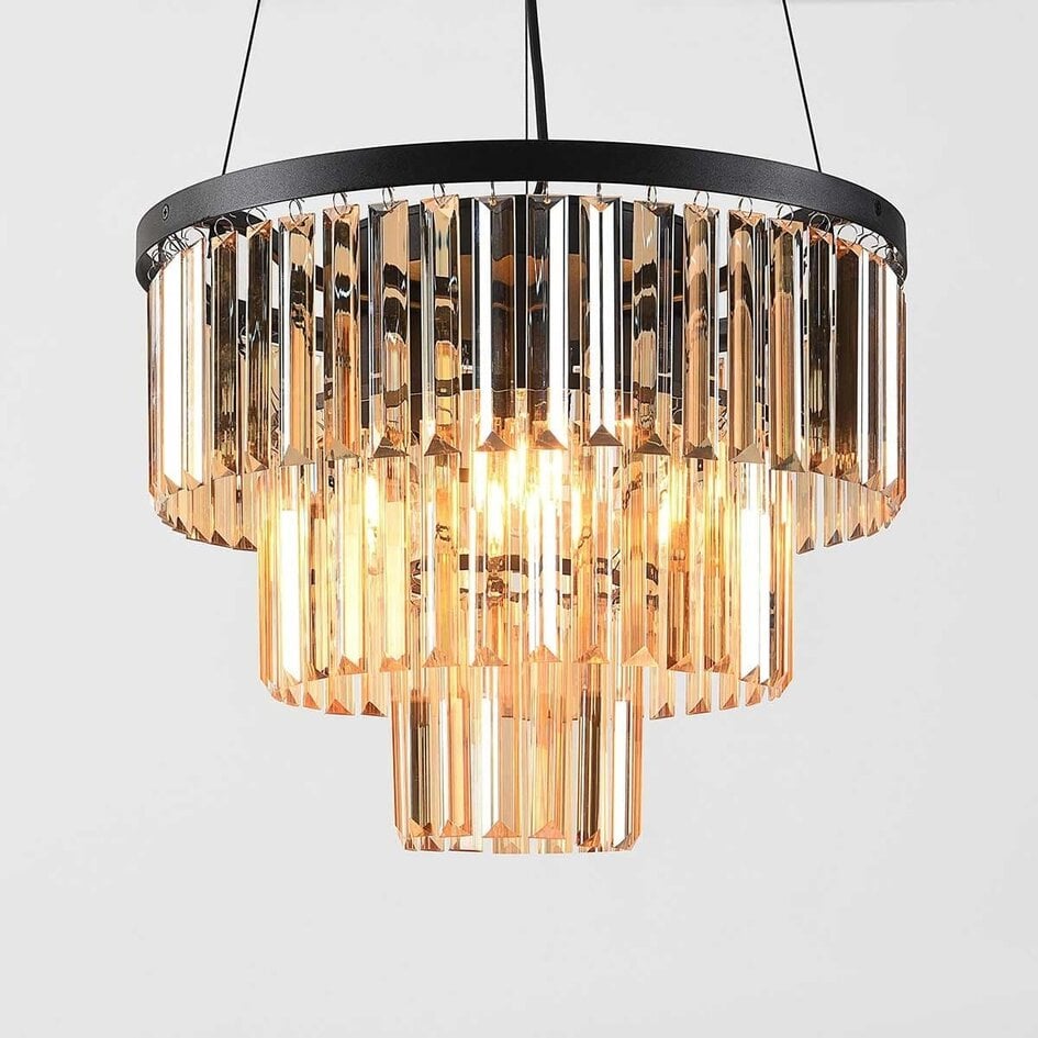 Hängelampe Kristal 3-flammig mit Kristallen aus Amberglas