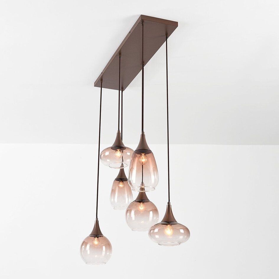 6-flammige Hängelampe Loic mit Ombre-Glas - braun