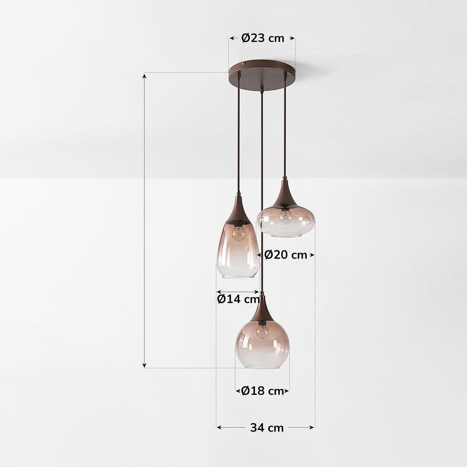 3-flammige Hängelampe Loua mit Ombre-Glas - braun