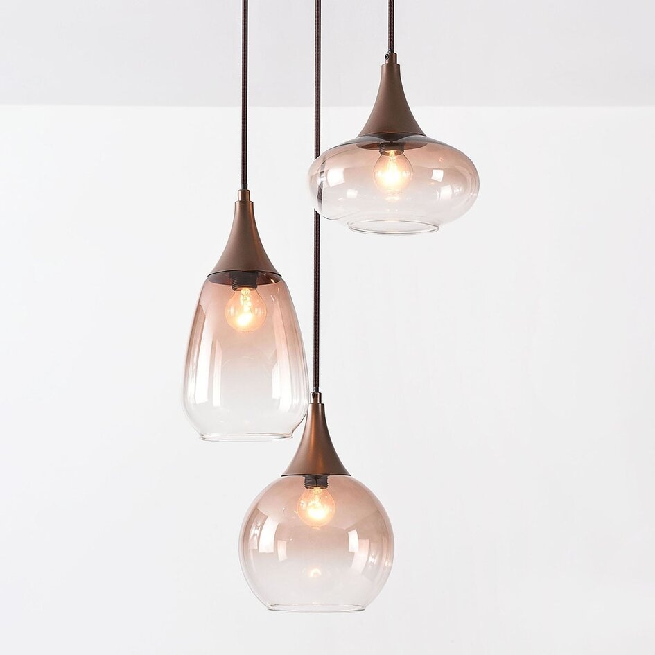 3-flammige Hängelampe Loua mit Ombre-Glas - braun
