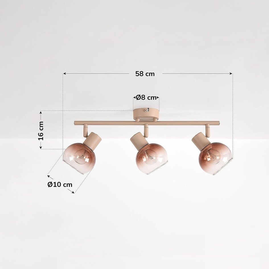 Verstellbare Deckenleuchte Lorie 3-flammig mit Ombre-Glas - Beige