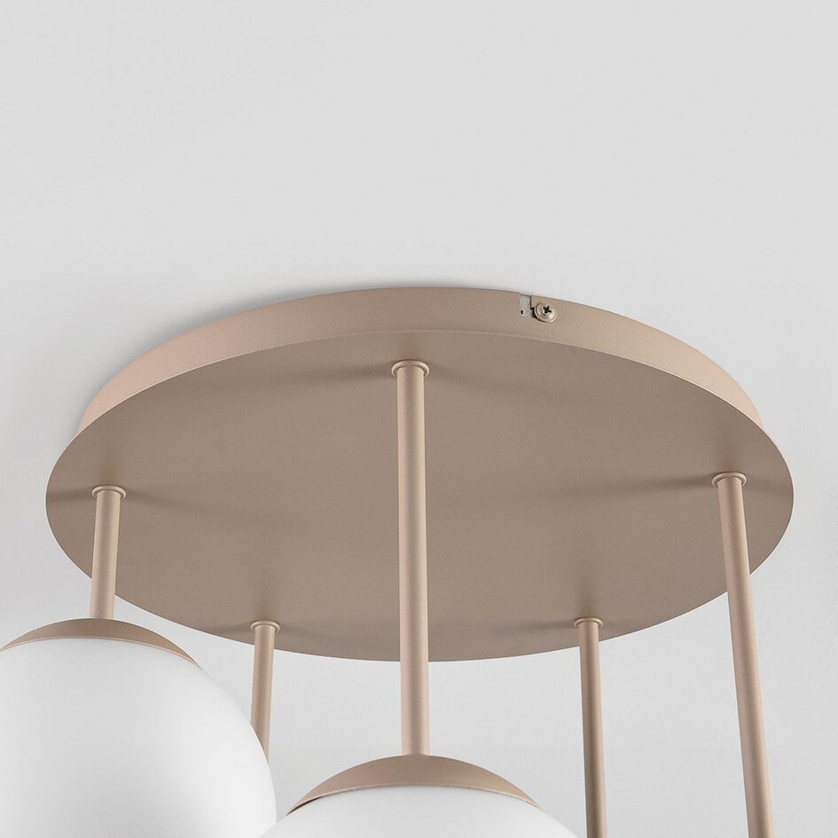 Deckenleuchte Carat aus Travertin (Naturstein) mit milchweißem Glas, 5-flammig - beige