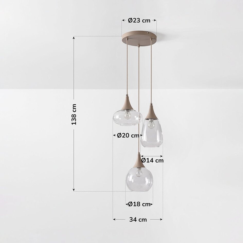 3-flammige Hängelampe Loua mit transparentem Glas - Sandbeige