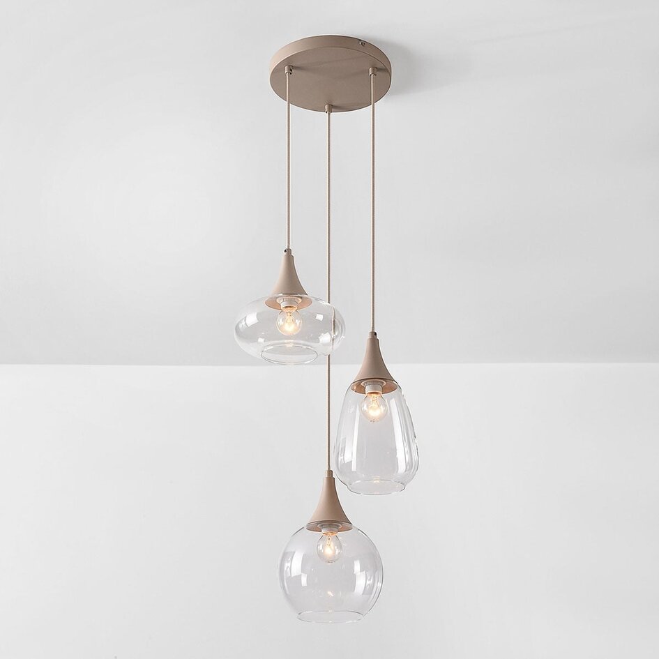 3-flammige Hängelampe Loua mit transparentem Glas - Sandbeige