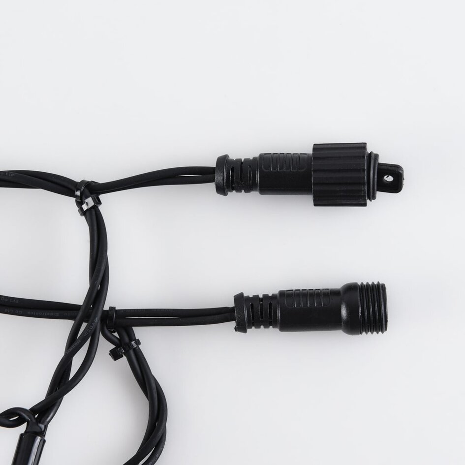 Lichtvorhang erweiterbar schwarz | ab 2 Meter | 300 LEDs | 2200K extra warmweiß mit Funkeln | Gummi