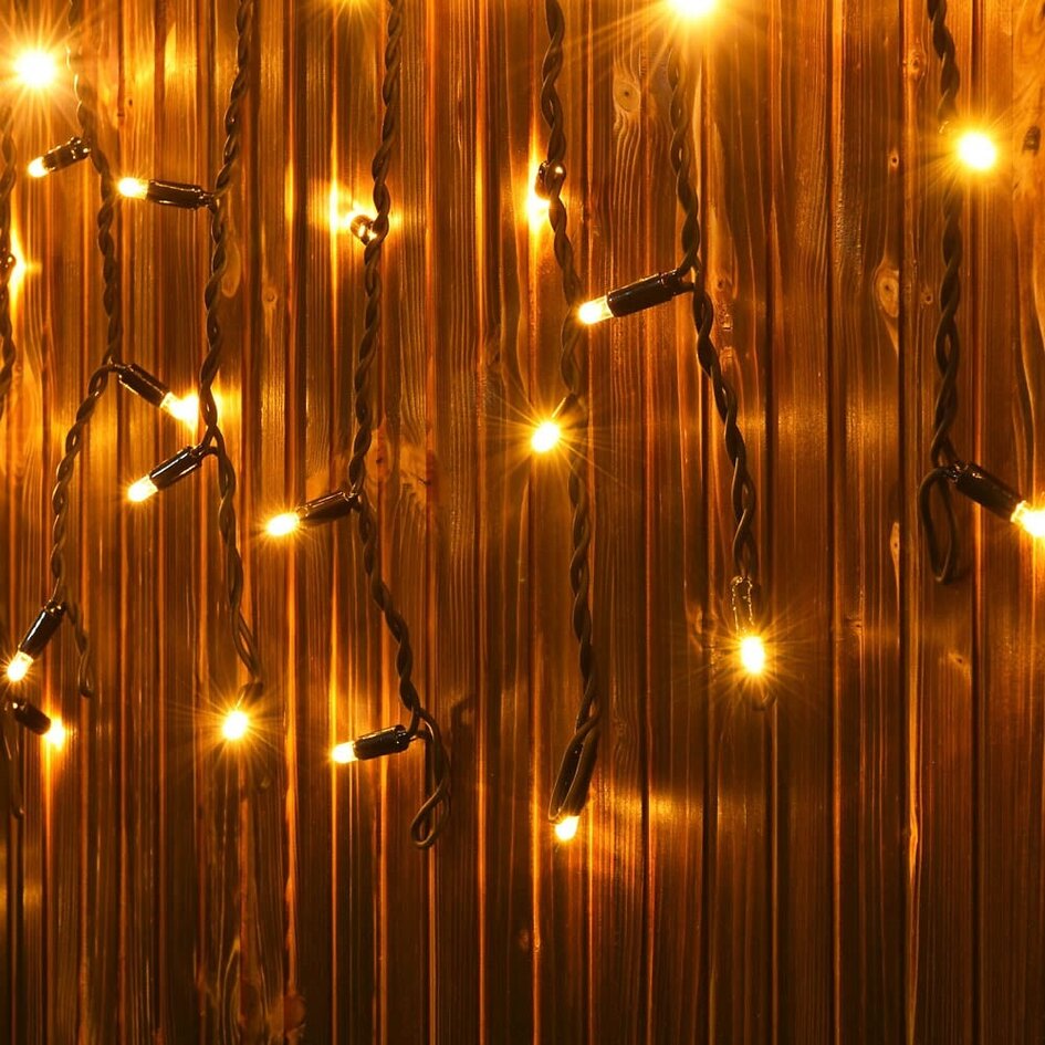 Lichtvorhang erweiterbar schwarz | ab 2 Meter | 300 LEDs | 2200K extra warmweiß | Gummi