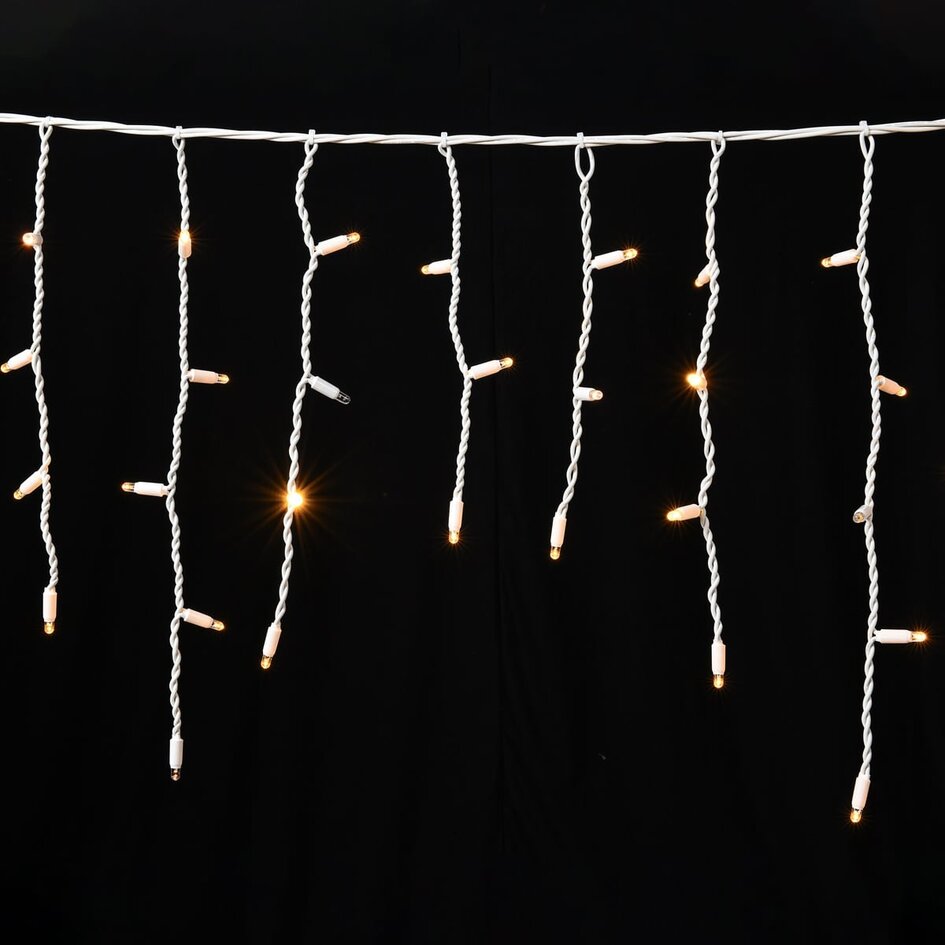 Eiszapfen-Lichterkette erweiterbar | ab 3 Meter | 114 LEDs | extra warmweiß mit Funkeln | weiße Schnur | Gummi