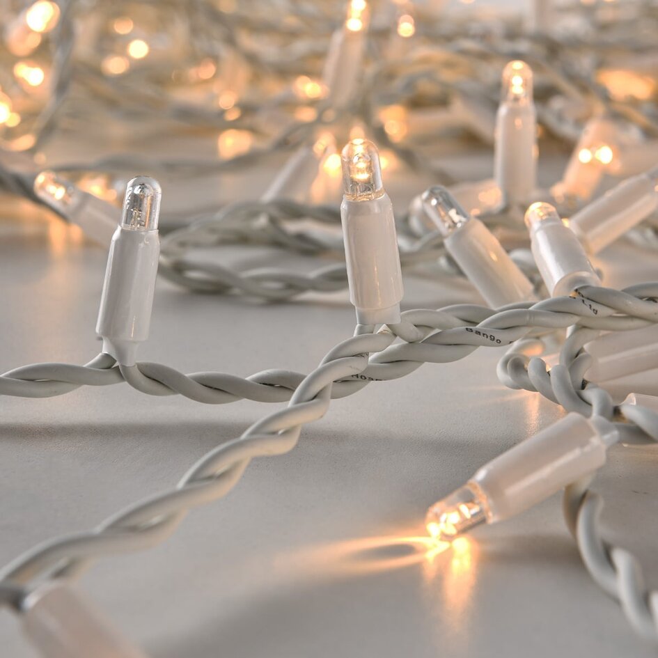 Lichtvorhang erweiterbar weiß | ab 2 Meter | 300 LEDs | 2200K extra warmweiß mit Funkeln | Gummi