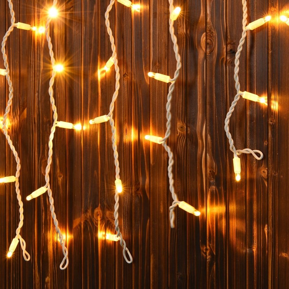 Lichtvorhang erweiterbar weiß | ab 2 Meter | 300 LEDs | 2200K extra warmweiß mit Funkeln | Gummi