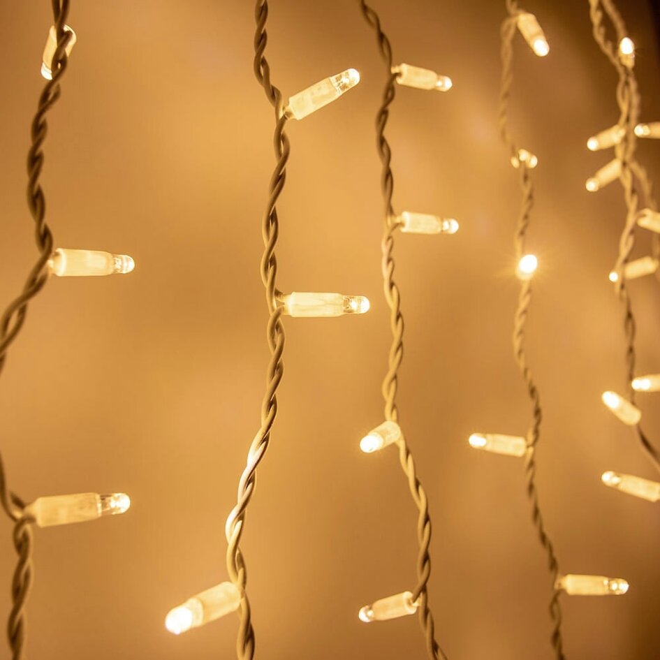 Lichtvorhang erweiterbar weiß | ab 2 Meter | 300 LEDs | 2200K extra warmweiß | Gummi