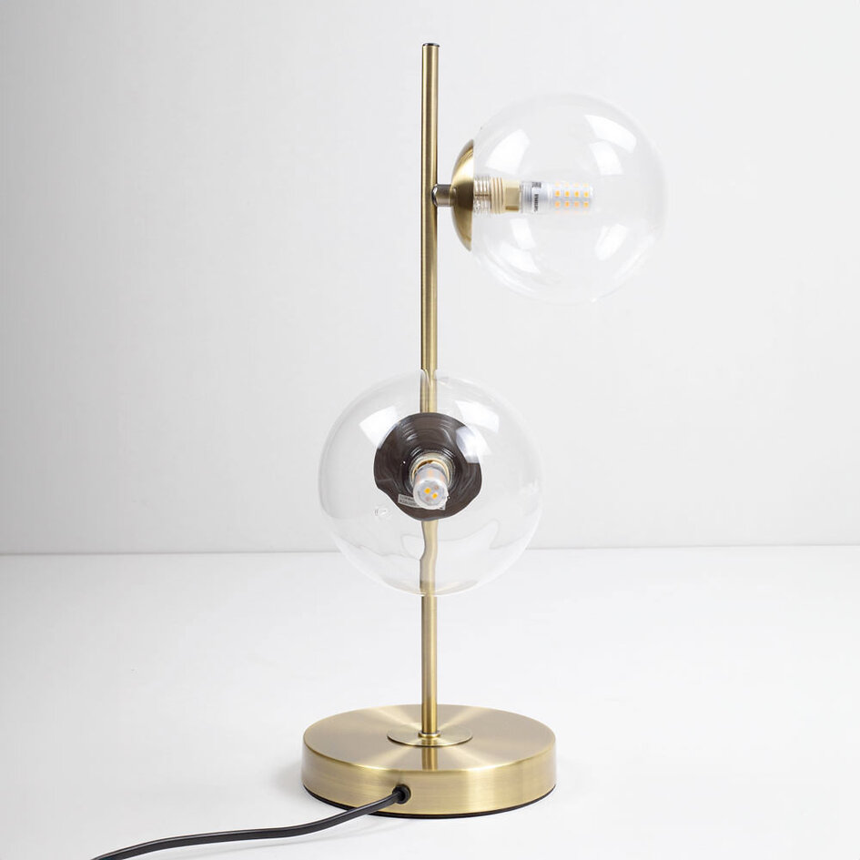 2-flammige Tischleuchte Ethan - Bronze mit transparentem Glas