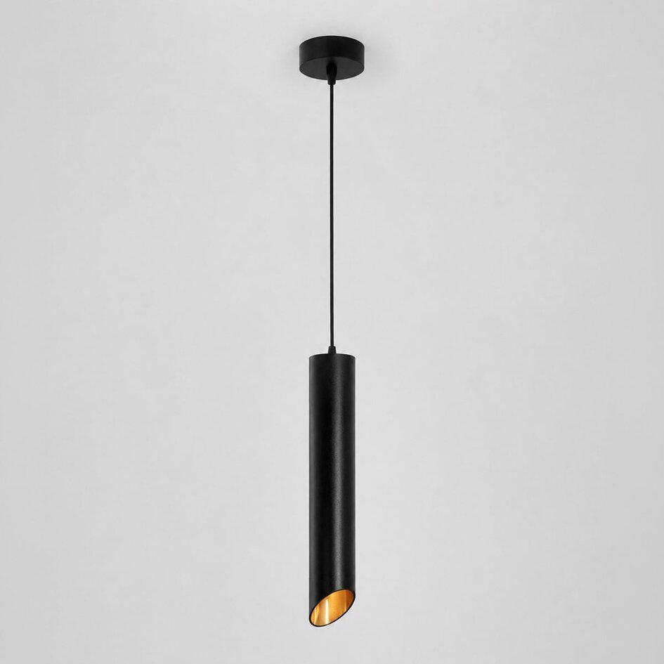 Moderne Hängelampe schwarz mit goldenem Interieur - May