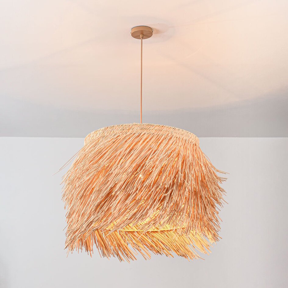 Hängelampe Katrien mit verspieltem Rattan-Schirm - Natur