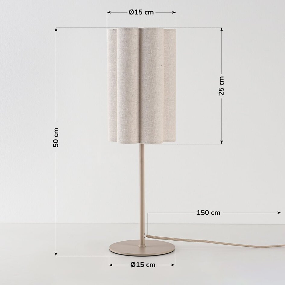 Tischleuchte Mirjam mit plissiertem Leinenschirm - Beige