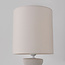 Tischlampe Kiyra aus weißer Keramik mit Stoffschirm in Beige