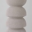 Tischlampe Kiyra aus weißer Keramik mit Stoffschirm in Beige