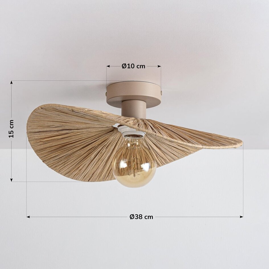 Deckenleuchte Satu aus handgeflochtenem Raffiapapier - beige