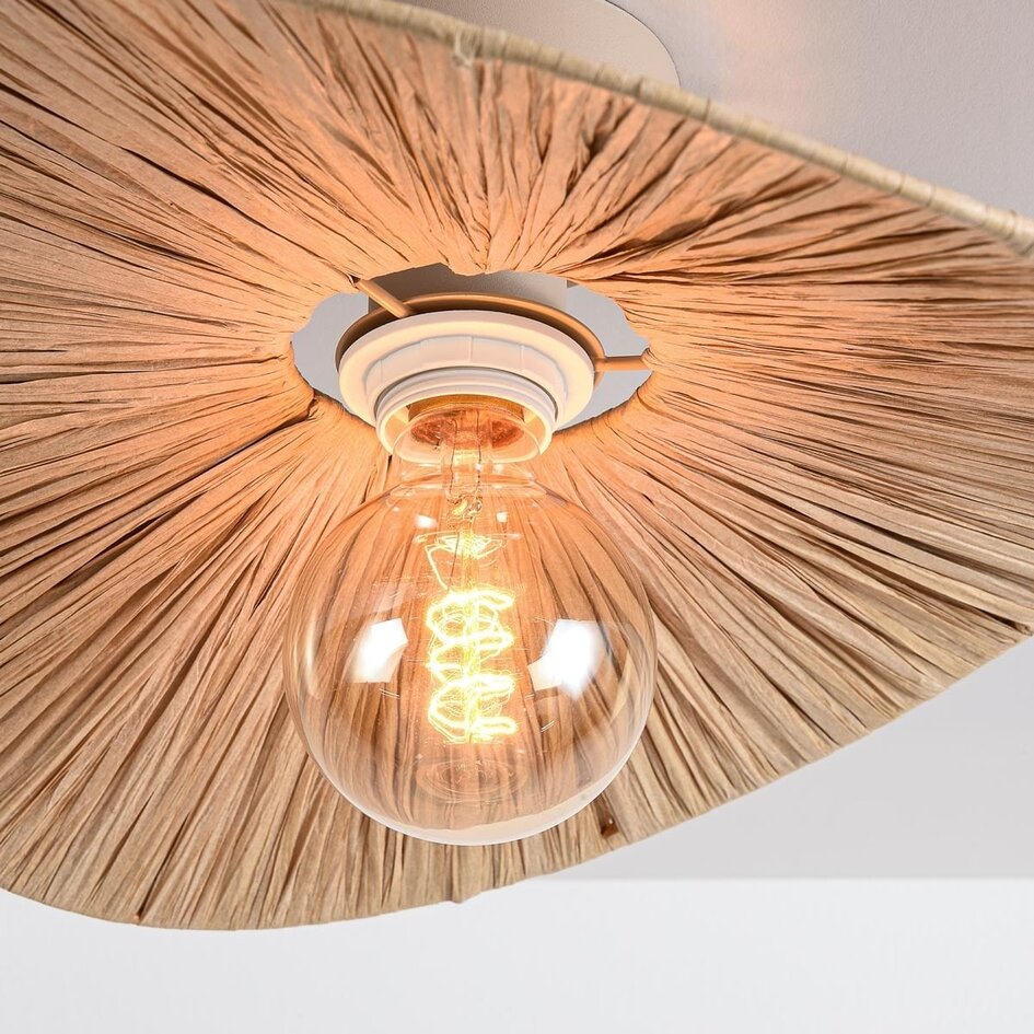 Deckenleuchte Satu aus handgeflochtenem Raffiapapier - beige