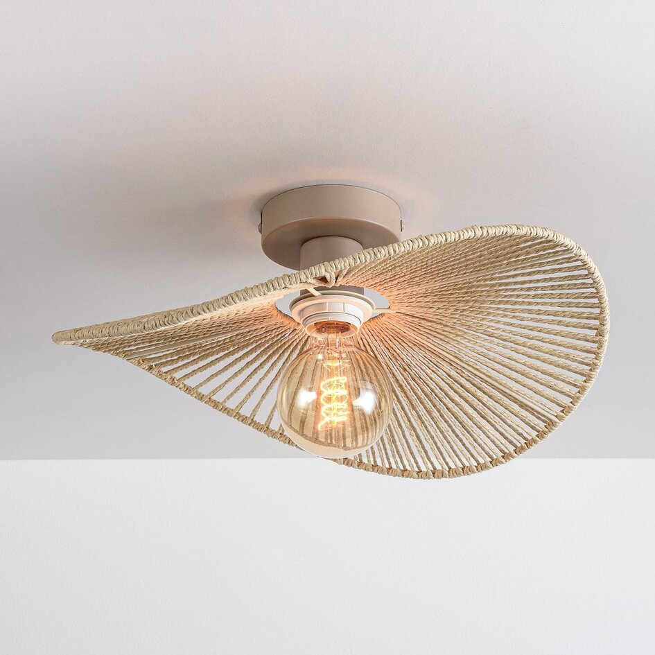 Deckenleuchte Roberta mit handgeflochtenem Papierschirm - Beige