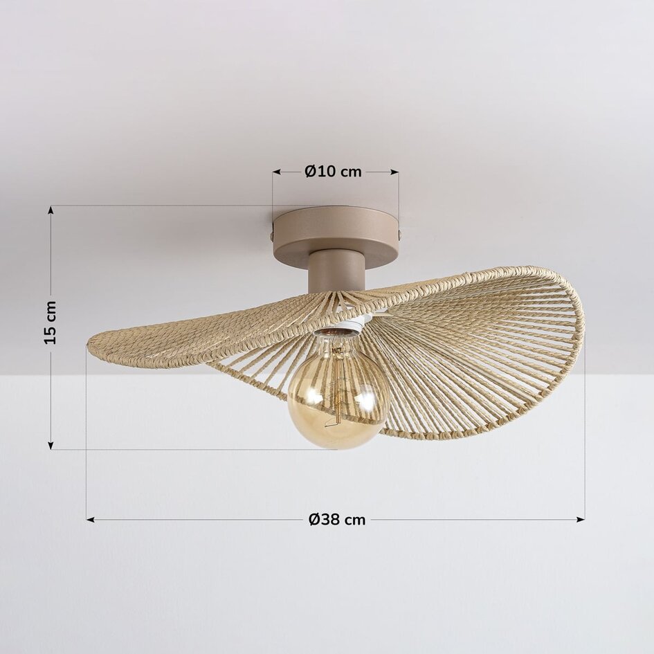 Deckenleuchte Roberta mit handgeflochtenem Papierschirm - Beige