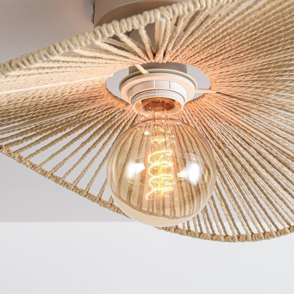 Deckenleuchte Roberta mit handgeflochtenem Papierschirm - Beige