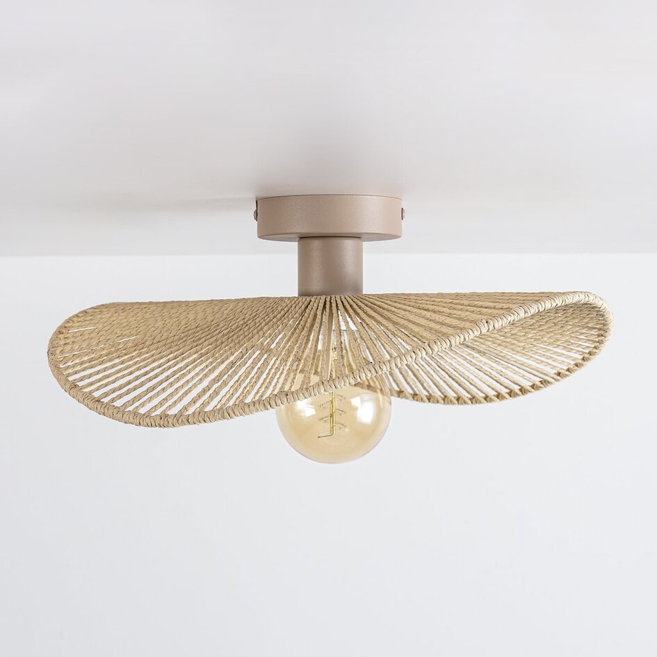 Deckenleuchte Roberta mit handgeflochtenem Papierschirm - Beige