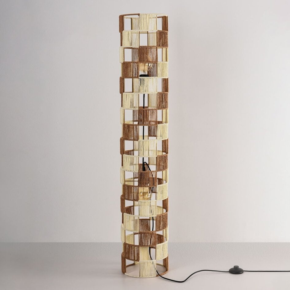 Stehleuchte Ines mit geflochtenem Seil - Beige und Braun