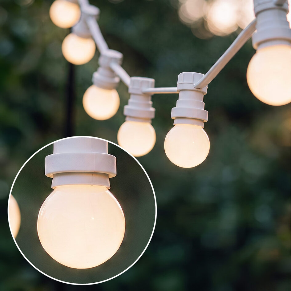 Illu-Lichterketten-Set mit LED-Lampen mit milchweißer Abdeckung mit weißer Illu-Lichterkette