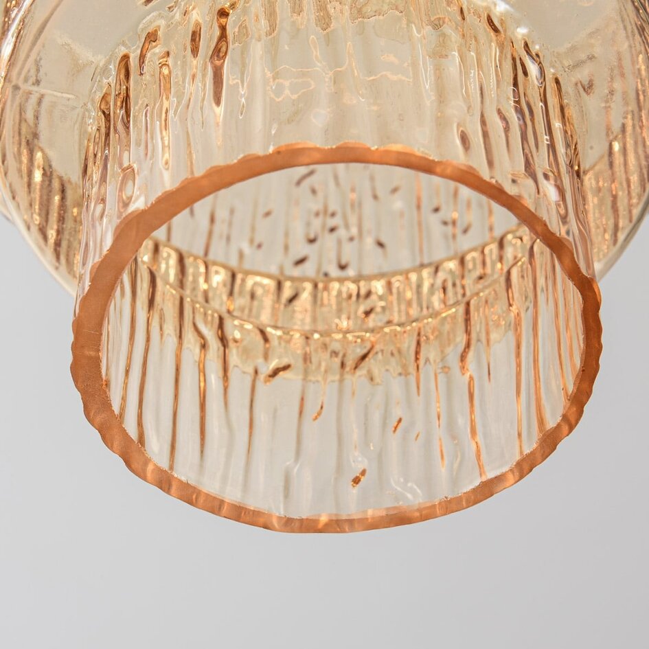 Hängeleuchte Odinda mit 3 gerippten amber Gläsern - Beige