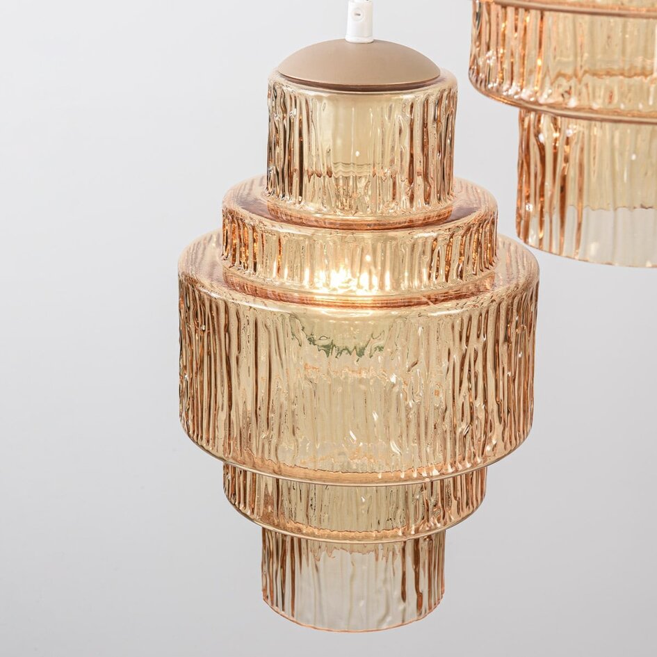 Pendelleuchte Orina mit 3 gerippten Ambergläsern - Beige