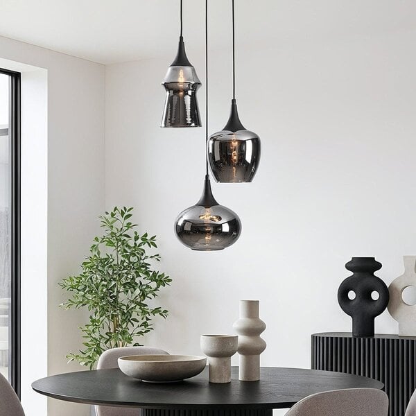 3-flammige Pendelleuchte Zian - Schwarz mit Rauchglas und Spiegeleffekt