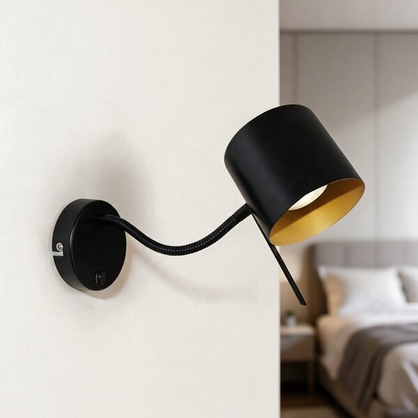 Industrial-Wandlampe Carmel in Schwarz mit Gold