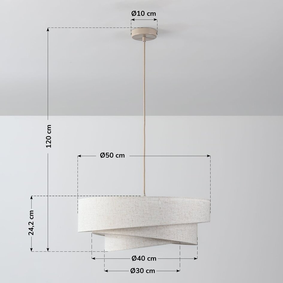 3-flammige Pendelleuchte Nerai - Beige mit mehrlagigen Leinenschirmen