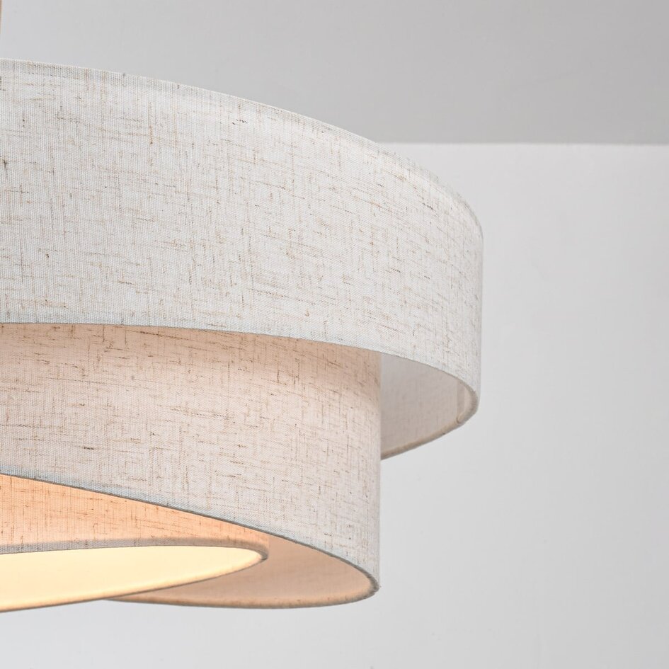 3-flammige Pendelleuchte Nerai - Beige mit mehrlagigen Leinenschirmen