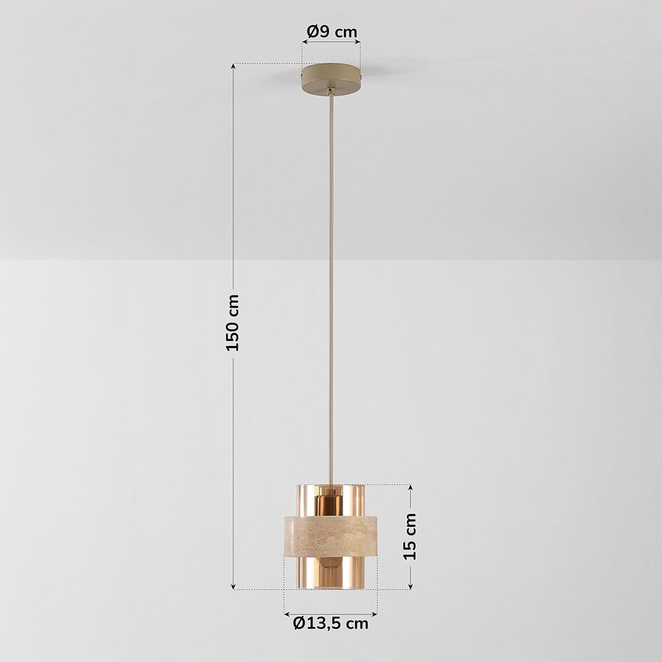 Pendelleuchte Yuki mit Travertin und amber Glas - Beige