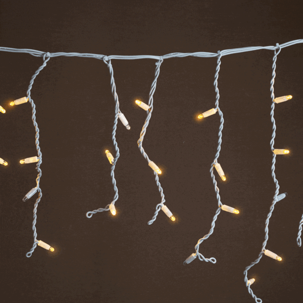 Eiszapfenbeleuchtung erweiterbar | ab 3 Meter | 114 LEDs | Warmweiß mit Funkeln | weißes Kabel | Gummi