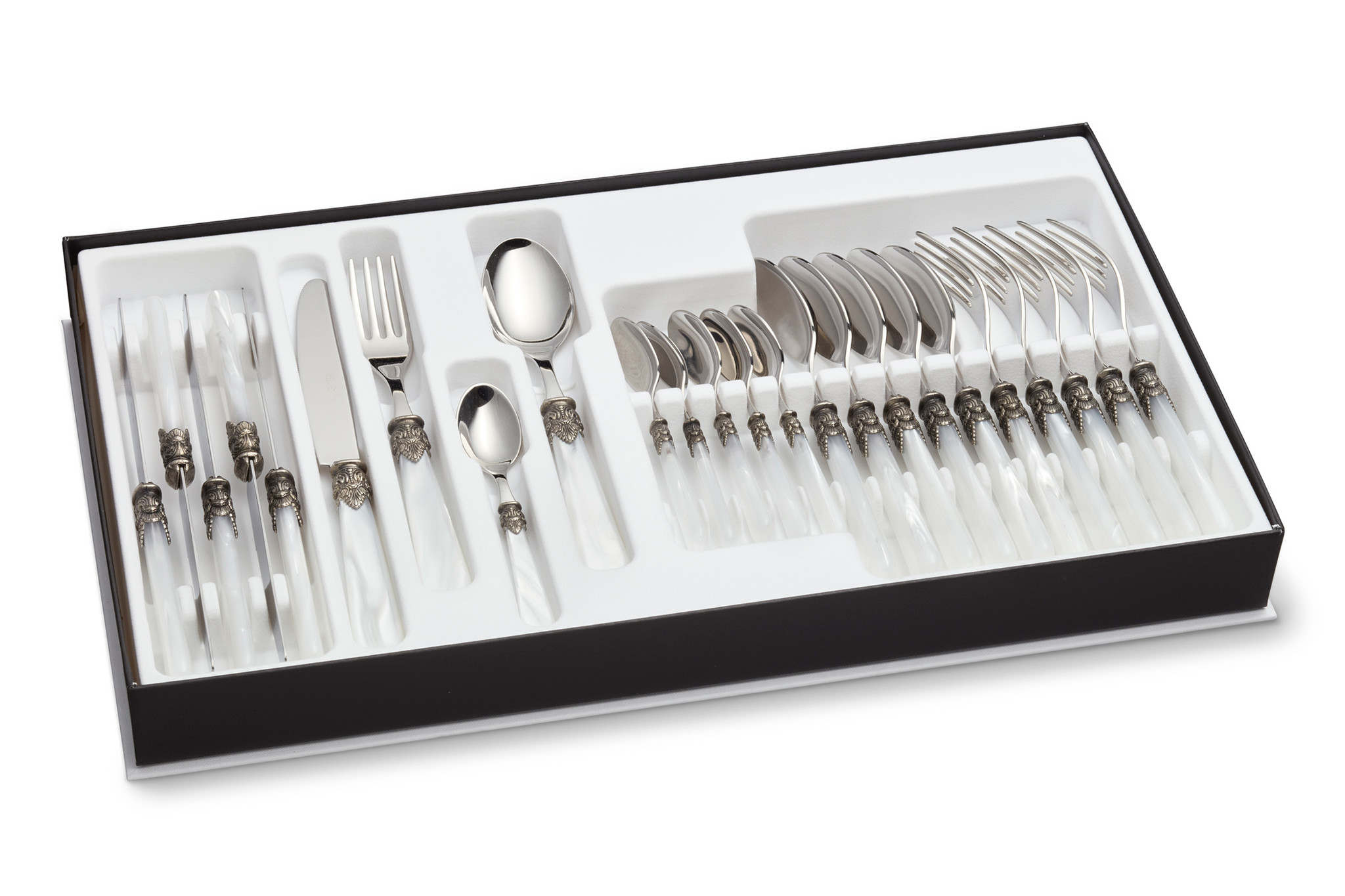 24-teiliges Tafelbesteckset, für 6 Personen, Weiß (perlmutt), im Besteckkoffer