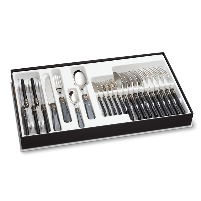 24-teiliges Tafelbesteckset, für 6 Personen, Schwarz (perlmutt), im Besteckkoffer