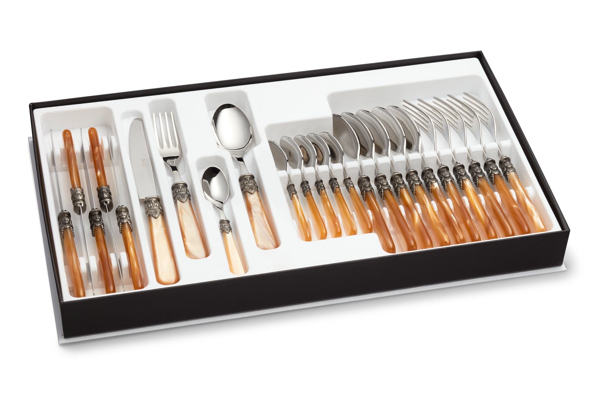 24-teiliges Tafelbesteckset, 6 Personen, Honig (perlmutt), im Besteckkoffer