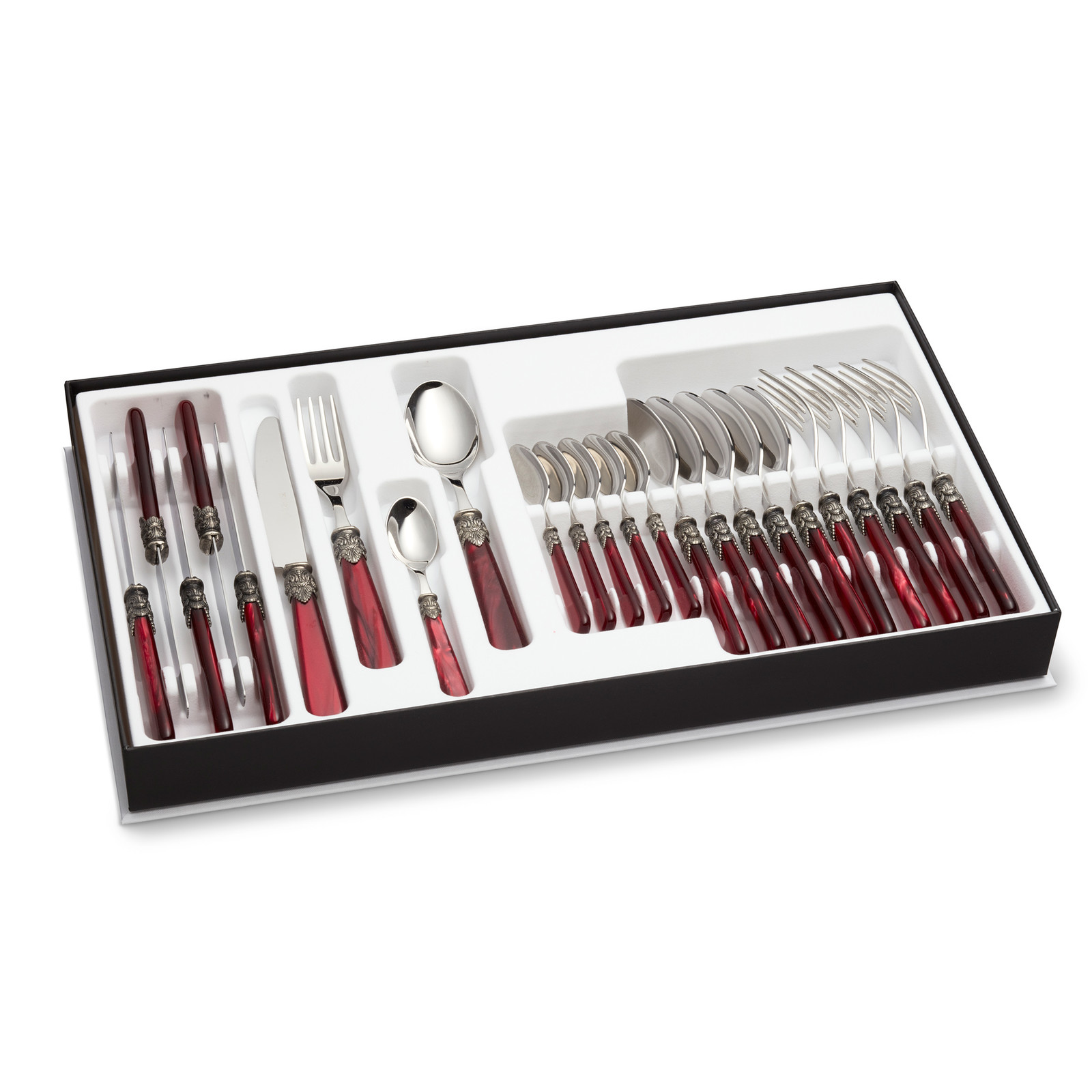 Cutlery Cassette, Red with Mother of Pearl, 24-piece for 6 people